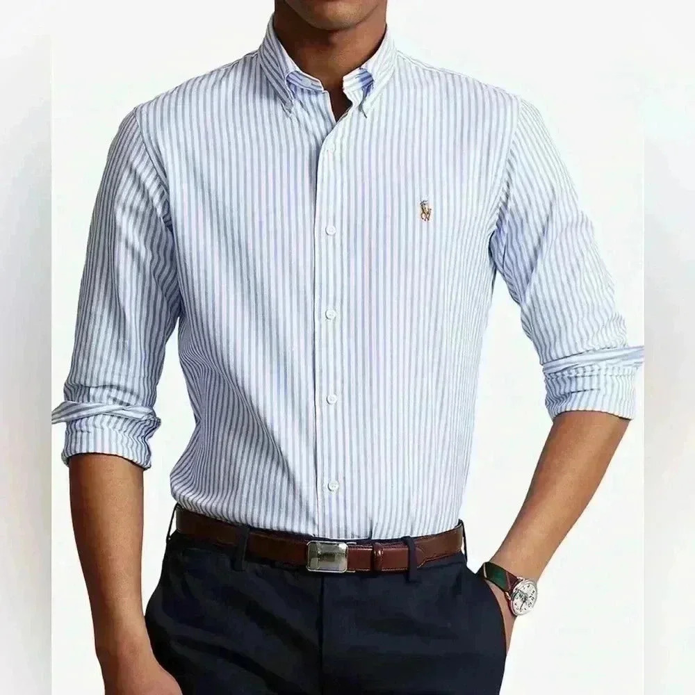 Ralph Lauren Custom‎ Fit Striped Oxford Shirt 100% Cottonm Men’s Sz XXL Preppy